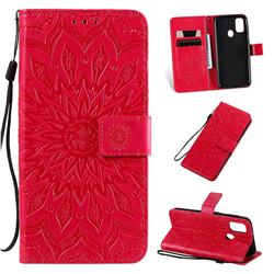 Embossing Sunflower Leather Wallet Case for Samsung Galaxy M30s - Red