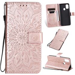 Embossing Sunflower Leather Wallet Case for Samsung Galaxy M30s - Rose Gold