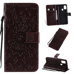 Embossing Sunflower Leather Wallet Case for Samsung Galaxy M30s - Brown