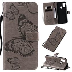 Embossing 3D Butterfly Leather Wallet Case for Samsung Galaxy M30s - Gray