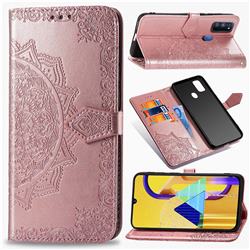 Embossing Imprint Mandala Flower Leather Wallet Case for Samsung Galaxy M30s - Rose Gold