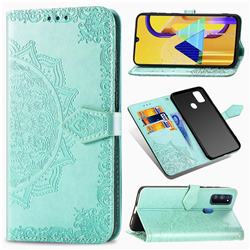 Embossing Imprint Mandala Flower Leather Wallet Case for Samsung Galaxy M30s - Green