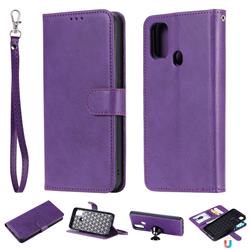 Retro Greek Detachable Magnetic PU Leather Wallet Phone Case for Samsung Galaxy M30s - Purple