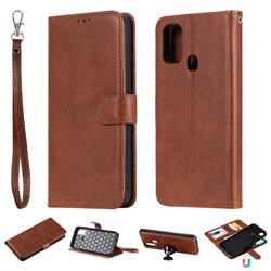 Retro Greek Detachable Magnetic PU Leather Wallet Phone Case for Samsung Galaxy M30s - Brown