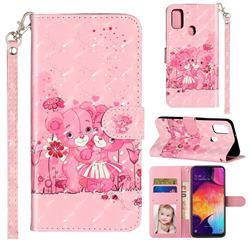 Pink Bear 3D Leather Phone Holster Wallet Case for Samsung Galaxy M30s