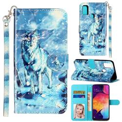 Snow Wolf 3D Leather Phone Holster Wallet Case for Samsung Galaxy M30s