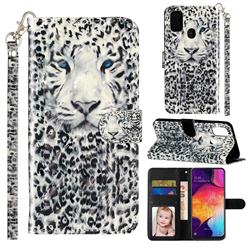 White Leopard 3D Leather Phone Holster Wallet Case for Samsung Galaxy M30s