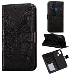 Intricate Embossing Vivid Butterfly Leather Wallet Case for Samsung Galaxy M30s - Black