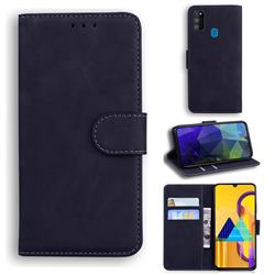 Retro Classic Skin Feel Leather Wallet Phone Case for Samsung Galaxy M30s - Black