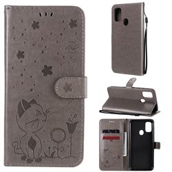 Embossing Bee and Cat Leather Wallet Case for Samsung Galaxy M30s - Gray