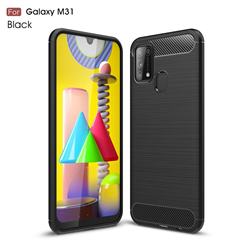 Luxury Carbon Fiber Brushed Wire Drawing Silicone TPU Back Cover for Samsung Galaxy M31 - Black
