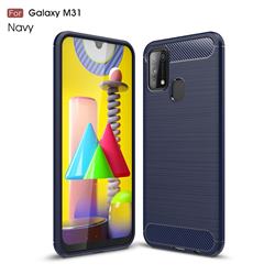 Luxury Carbon Fiber Brushed Wire Drawing Silicone TPU Back Cover for Samsung Galaxy M31 - Navy