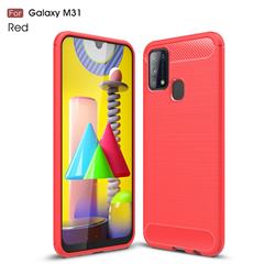 Luxury Carbon Fiber Brushed Wire Drawing Silicone TPU Back Cover for Samsung Galaxy M31 - Red