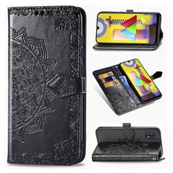 Embossing Imprint Mandala Flower Leather Wallet Case for Samsung Galaxy M31 - Black
