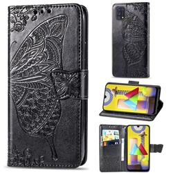 Embossing Mandala Flower Butterfly Leather Wallet Case for Samsung Galaxy M31 - Black