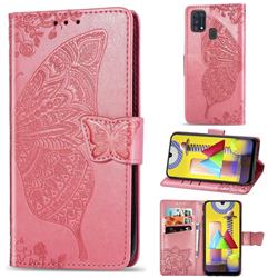 Embossing Mandala Flower Butterfly Leather Wallet Case for Samsung Galaxy M31 - Pink