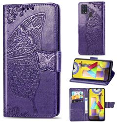 Embossing Mandala Flower Butterfly Leather Wallet Case for Samsung Galaxy M31 - Dark Purple