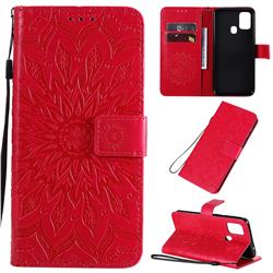 Embossing Sunflower Leather Wallet Case for Samsung Galaxy M31 - Red