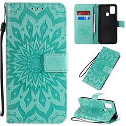 Embossing Sunflower Leather Wallet Case for Samsung Galaxy M31 - Green