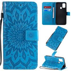Embossing Sunflower Leather Wallet Case for Samsung Galaxy M31 - Blue