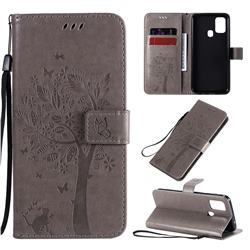 Embossing Butterfly Tree Leather Wallet Case for Samsung Galaxy M31 - Grey