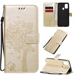 Embossing Butterfly Tree Leather Wallet Case for Samsung Galaxy M31 - Champagne