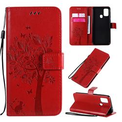 Embossing Butterfly Tree Leather Wallet Case for Samsung Galaxy M31 - Red