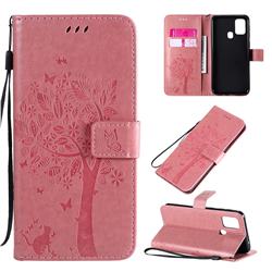 Embossing Butterfly Tree Leather Wallet Case for Samsung Galaxy M31 - Pink