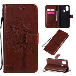 Embossing Butterfly Tree Leather Wallet Case for Samsung Galaxy M31 - Coffee