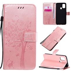 Embossing Butterfly Tree Leather Wallet Case for Samsung Galaxy M31 - Rose Pink