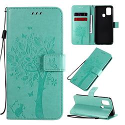 Embossing Butterfly Tree Leather Wallet Case for Samsung Galaxy M31 - Cyan