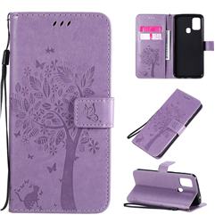 Embossing Butterfly Tree Leather Wallet Case for Samsung Galaxy M31 - Violet