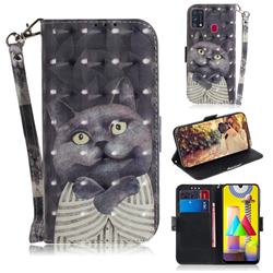 Cat Embrace 3D Painted Leather Wallet Phone Case for Samsung Galaxy M31