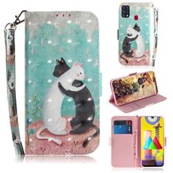 Black and White Cat 3D Painted Leather Wallet Phone Case for Samsung Galaxy M31