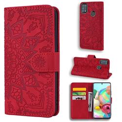Retro Embossing Mandala Flower Leather Wallet Case for Samsung Galaxy M31 - Red