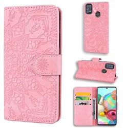 Retro Embossing Mandala Flower Leather Wallet Case for Samsung Galaxy M31 - Pink