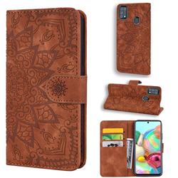 Retro Embossing Mandala Flower Leather Wallet Case for Samsung Galaxy M31 - Brown