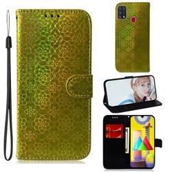 Laser Circle Shining Leather Wallet Phone Case for Samsung Galaxy M31 - Golden