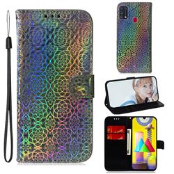 Laser Circle Shining Leather Wallet Phone Case for Samsung Galaxy M31 - Silver