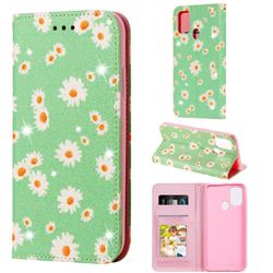 Ultra Slim Daisy Sparkle Glitter Powder Magnetic Leather Wallet Case for Samsung Galaxy M31 - Green