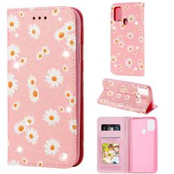 Ultra Slim Daisy Sparkle Glitter Powder Magnetic Leather Wallet Case for Samsung Galaxy M31 - Pink