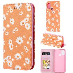 Ultra Slim Daisy Sparkle Glitter Powder Magnetic Leather Wallet Case for Samsung Galaxy M31 - Orange