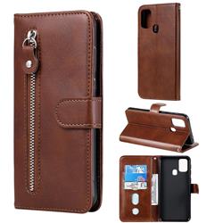 Retro Luxury Zipper Leather Phone Wallet Case for Samsung Galaxy M31 - Brown