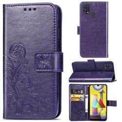 Embossing Imprint Four-Leaf Clover Leather Wallet Case for Samsung Galaxy M31 - Purple