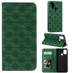 Intricate Embossing Four Leaf Clover Leather Wallet Case for Samsung Galaxy M31 - Blackish Green