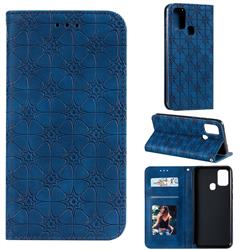 Intricate Embossing Four Leaf Clover Leather Wallet Case for Samsung Galaxy M31 - Dark Blue