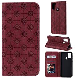 Intricate Embossing Four Leaf Clover Leather Wallet Case for Samsung Galaxy M31 - Claret