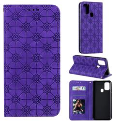 Intricate Embossing Four Leaf Clover Leather Wallet Case for Samsung Galaxy M31 - Purple