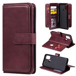 Multi-function Ten Card Slots and Photo Frame PU Leather Wallet Phone Case Cover for Samsung Galaxy M31 - Claret