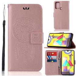Intricate Embossing Owl Campanula Leather Wallet Case for Samsung Galaxy M31 - Rose Gold
